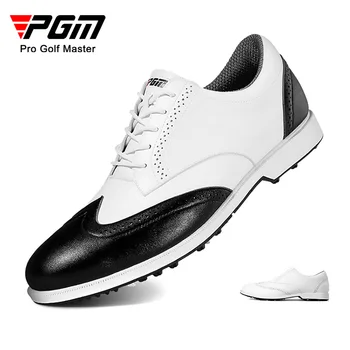 Мъжки обувки за голф PGM с шипове, мъжки маратонки, водоустойчив, без хлъзгане, всекидневни британски стил, кожа от микрофибър, всички бяло, черно XZ168
