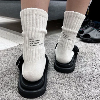 Мъжки реколта чорапи с букви със средна дължина, японски обикновена спортни чорапи с утолщением, прости сдвоени чорапи, плетени калъф за спортни чорапи