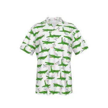 Мъжки хавайска риза със стръмен принтом за мъже, плажен cartoony Крокодил принт, Летни ежедневни блузи копчета, Ризи 3D