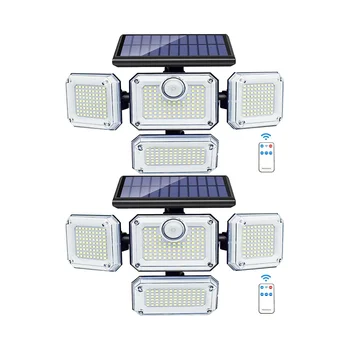На слънчева светлина Външен Сензор за Движение 333 Led Прожектор, Външни Охранителни Светлини на Слънчеви Батерии, с 2 дистанционни управления Дистанционно Управление
