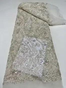 Най-новата Африканска Бяла Лейси Плат 2023 Г., Висококачествена Дантела, Френски Лейси Плат От Млечен Коприна С Пайети, нигерийски вечерна рокля