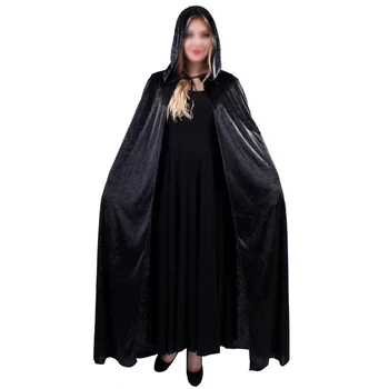 Наметало на вещица за Хелоуин, халат магьосник с качулка, костюмиран за cosplay (черен)