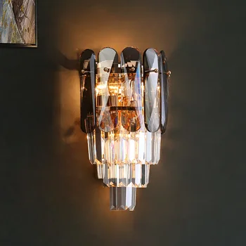 Нов кристал, с монтиран на стената лампа, дневна с монтиран на стената лампа, спалня нощна лампа опушен сив led кристална лампа