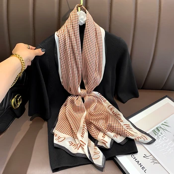 нов пролетен женски шал, благородна шал, копринен модерен шал, плажен слънцезащитен крем, чанта, шал, шал 40 см * 160 см