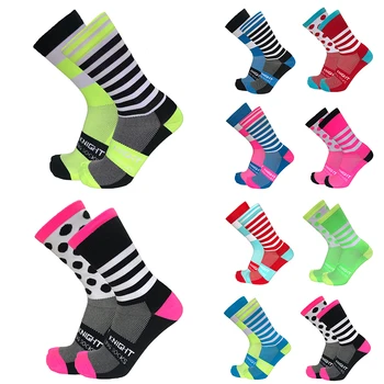 Нови велосипедни чорапи на райета и точки, висококачествени дишащи спортни чорапи за колоездене професионално марка, чорапи за бягане на открито