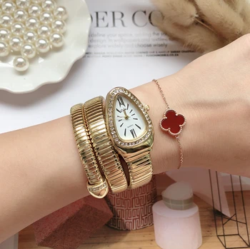 Нови дамски часовници луксозна марка Snake Quartz Женски Златни Часовници Ръчни часовници с диаманти Дамски Модни Часовници-гривни Reloj Mujer