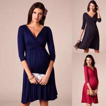 Нови модни рокли за бременни, Лятна рокля за бременни с V-образно деколте, ежедневни облекла за бременни, празнична вечерна рокля 2020 г.