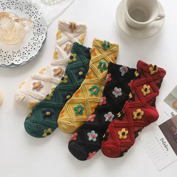 Нови постъпления, дамски чорапи в японски корейски стил с мультяшными цветя, чорапи Harajuku Kawaii, дишащи пролетно-есенни ежедневни чорапи