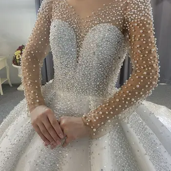 Ново Висококачествено Сватбена рокля с перли, с дълъг ръкав, Луксозна Сватбена рокля по поръчка от мъниста