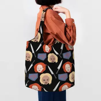 Обичай холщовые чанти за пазаруване с шарени Good Guys Chucky, дамски чанти за рециклиране, по-голямата голям чанта за пазаруване, чанта за снимки