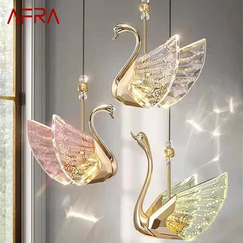 Окачен лампа AFRA Nordic, креативна златна led линейни полилей с лебед за интериор, уютна трапезария, осветителни тела за спалнята