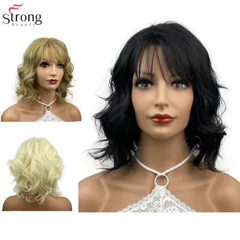 Перука StrongBeauty, Къдрава коса средна черно /светло на цвят, Естествени и синтетични перуки за жени
