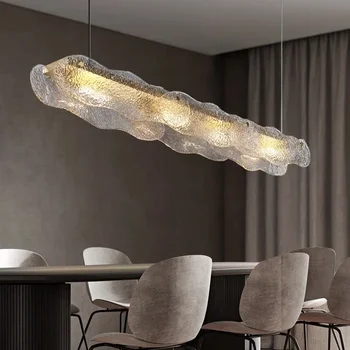 Полилей в трапезарията, постмодернистский окачен лампа, ивица е с дължина 128 см, минималистичная бар-часова, стъклена окачена лампа с водно модел