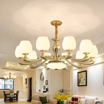 Полилей в хола, луксозна домашна елегантна Европейската лампа за хранене, модерни прости ретро мраморни медни лампи
