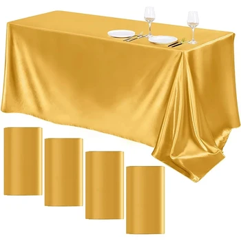 Правоъгълна сватбена сатен покривка е гладка златен цвят, удобна настройка на работния плот