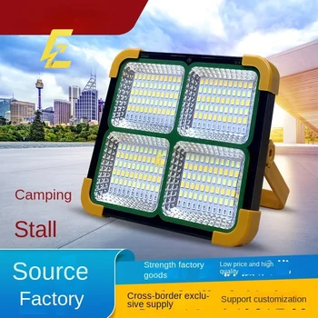 Преносима Магнитна лампа за къмпинг на нощен пазар, Открит светлина IP65, Водоустойчив Многофункционален фенер за зареждане на слънчева батерия