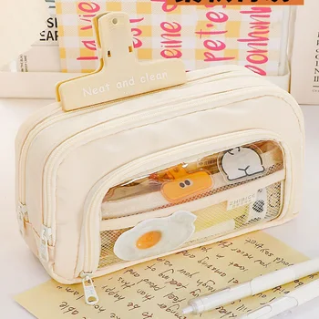 Прозрачен калъф за моливи, 3-слойная чанта за писалки, чанта-органайзер за грим, просто компактно съхранение в училище, офиса и за пътуване