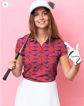 Пролетно-летни дамски дрехи за голф с къс ръкав, модерен трикотажный топ, дамски риза за голф, безплатна доставка