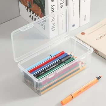 Прости пластмасови пеналы Прозрачен квадратен кутия за съхранение на студентска писалка Притежател на молив, Практични и канцеларски материали