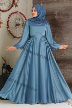 Прости шифоновые мюсюлмански вечерни рокли с дълъг ръкав и висока воротом, хиджаб, ислямски вечерни рокли, арабски кафтан, дамски официални рокли