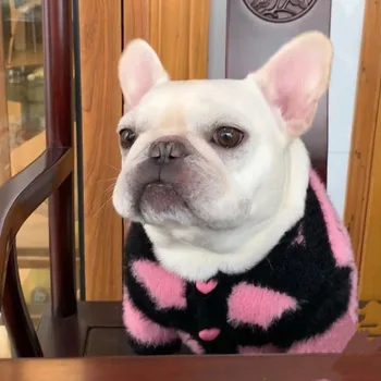Пуловер на райета, облекло за кучета, Сладък Розов Черен жилетка, Дрехи за малки кучета, Котка, Удобни Топли дебели зимни стоки за домашни любимци на Едро
