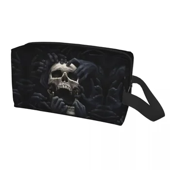 Пътна чанта за тоалетни принадлежности Evil Hands Skull Kawaii Хелоуин Готически Skeleton Козметични Органайзер за грим за жените Калъф за съхранение на Dopp Kit