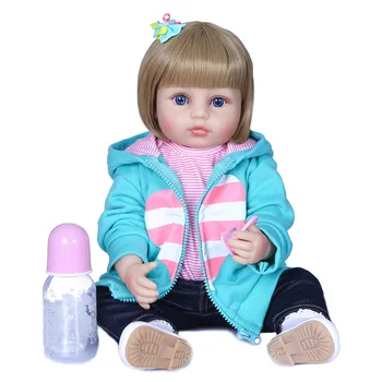 Реалистична кукла Реборн 55 см, Меки силиконови детски кукли, пълно тяло, Bebe Reborn, Новородено Момиченце с соской