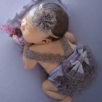 Реквизит за снимки на новородени момичета Рокля с подтяжками и лък, цветна лента за коса, подпори за фотосесия на новородено, лента за коса за една фотосесия, Бебешки дрехи за една фотосесия
