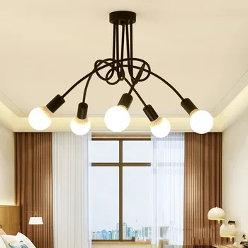 Ретро-полилей от ковано желязо; Led тавана лампа; Черно-бяла лампа E27 за дневната; Модерна декорация за домашно осветление.