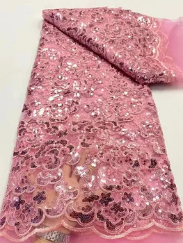 Розова най-Новата Африканска лейси плат 2023 г. с Висококачествена Френска окото лейси плат с бродерии, пайети за сватбена рокля
