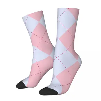 Розово-лилави чорапи с рамка и решетка от аргайла за пътуване с 3D принтом за момчета и момичета до средата на прасците