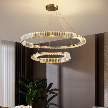 Скандинавска кръгла led кристален полилей за всекидневната, окачена лампа за спални, полилей за вили, лампа за вътрешно осветление хотел