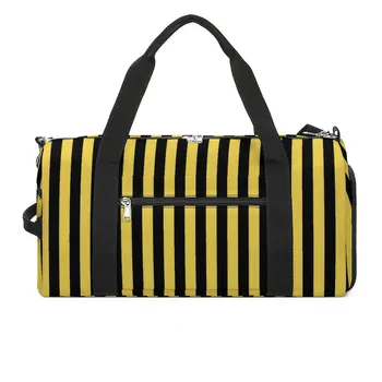 Спортна чанта в вертикални райета, черни и жълти спортни чанти за тренировки, мъжки дизайнерски голямата голям колоритен чанта за фитнес, чанти за уикенда