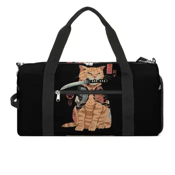 Спортна чанта за Котка Neko Catana в стила аниме, водоустойчиви спортни чанти, аксесоари за фитнес, дизайнерска чанта за плуване, Реколта чанта за фитнес за мъже