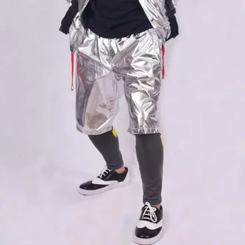 Сребрист металик Хип-Хоп Куп сценични шоу Танц на живо Мъжки къси панталони за момчета (само шорти!) 8XL Оверсайз с еластична талия-голям размер Magic