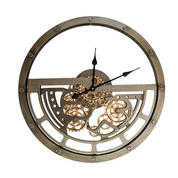 Стенен часовник в старинен индустриален стил, метални железни художествени часовници-шестеренки за украса на градината, градински бар