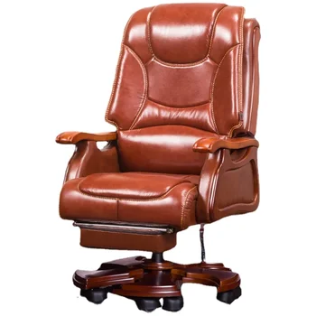 Стол за домашно шеф кожен офис стол с флип от облегалката на стола за масаж на голям клас въртящо се стол от масивно дърво компютърен стол