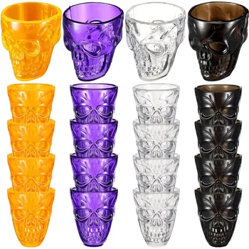 Стъклени чаши за парти с черепа на Хелоуин 1,86 унция / 55 мл, нечупливи чаши от черепа, пластмасови чаши за Хелоуин за спиртни напитки, водка