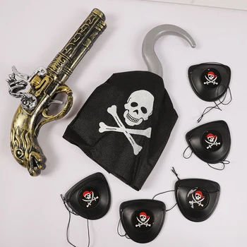 Творческа пиратски пушка, превръзки на очите с черепа, кука, играчка за деца, подаръци за партита, подпори за фотосесия, украса за партита в пиратски стил за Хелоуин