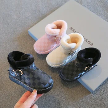 топло плюшен детски обувки, новост 2024 г., зимни детски памучен обувки, мода водоустойчив нескользящие ботильоны с катарама за момчета и момичета, зимни обувки