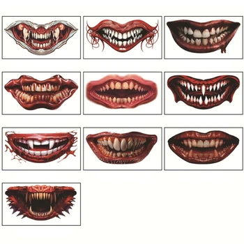 Ужасен Хелоуин Грим Устата Татуировка Временна Стикер За Лице 10шт Теглене на Татуировки От Духове Къща Cosplay Аксесоари