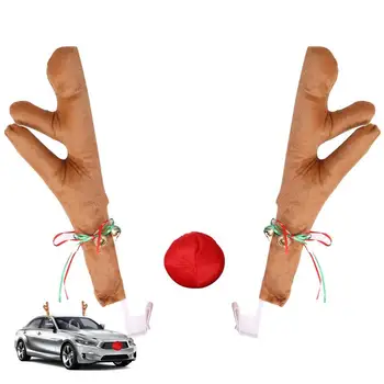 Украса на колата Елен, Носа Рог, Определени декор, костюм Rudolph Коледа Оленьи Рога, Украса за червено на носа, Лосиный рог
