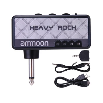 усилвател за слушалки за електрически китари ammoon HEAVY ROCK с жак 1/4 инча с ефект на класическия рок-дисторшна, вградена батерия