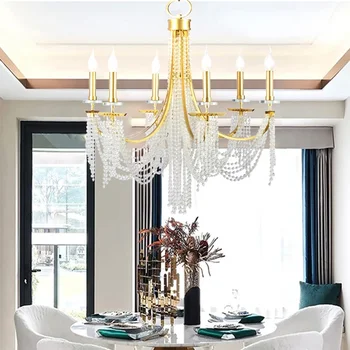 Художествена класически дизайнерски кристален полилей във формата на свещ, за да хол, спалня, кухня, декориране на дома, лампа-полилей