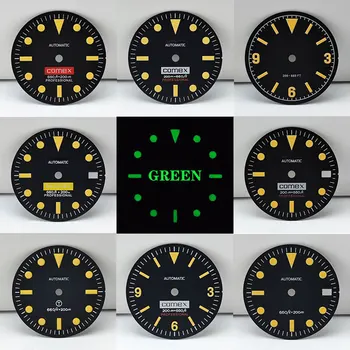 Циферблат NH35, циферблат NH36, ретро-циферблат 28,5 мм, зелен светлинен циферблат, подходящ за часови аксесоари с механизъм NH35, NH36