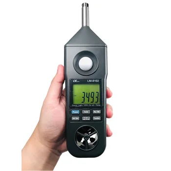 Цифров звук LUTRON LM-8102, анемометр, % относителна влажност на въздуха, температура. Тип K, измерване на осветеност
