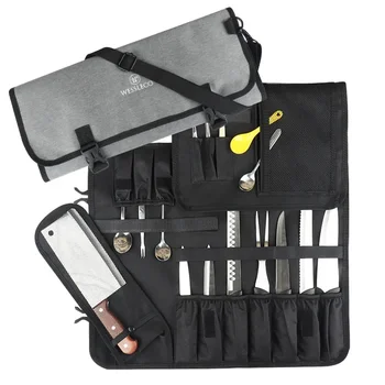 Чанта за нож на главния готвач 16 джобове, преносима кухня чанта за нарязване на японски нож Santoku, чанта за роли, калъф за носене на открито, джоб за съхранение