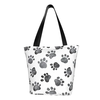 Чанта за пазаруване с отпечатък от котешка лапа, дамски чанти-тоут, преносим чанта с отпечатъци от кучешки лапи, чанти за пазаруване с продукти от животински произход