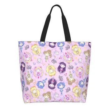 Чанта за покупки от японски аниме Sailor Moon Girl, холщовая чанта за пазаруване, чанта през рамо, преносима чанта с голям капацитет