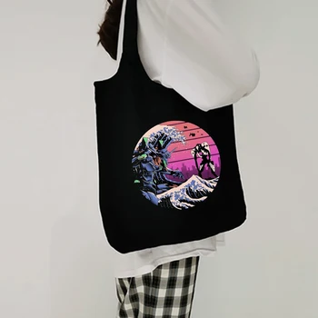 Чанти за пазаруване, сгъваема чанта, еко чанти, повторно използван Дизайнерска чанта-тоут с японски принтом, голяма холщовая чанта през рамо